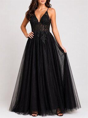 Blondie Nites Black Lace Tulle Prom Dress Size 3 Illusion Bodice Formal